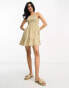 ASOS DESIGN square neck shirred mini sundress in neutral spot