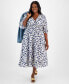 Фото #1 товара Trendy Plus Size Printed Blouson-Sleeve Cotton Midi Dress, Created for Macy's