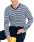 ფოტო #4 პროდუქტის Men's V-Neck Striped Long Sleeve T-Shirt