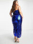 Collective the Label Curve exclusive leg split sequin midaxi dress in cobalt