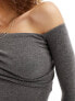 Bershka fold over bardot top in charcoal