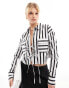 ASOS DESIGN cropped shirt with tie front in mono stripe