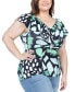 ფოტო #3 პროდუქტის Plus Size Cap Sleeve Ruffle V Neck Top