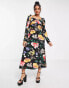 Фото #2 товара QED London square neck ruched bust tie back midi dress in large floral print