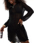 Фото #1 товара Noisy May long sleeve open knit dress in black