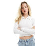 Hollister long sleeve top with polo collar in white