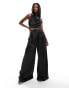 Фото #2 товара ASOS DESIGN wide leg satin trouser co-ord in black