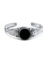 ფოტო #1 პროდუქტის Nature Leaf Flowers Round Cabochon Statement Black Onyx or Blue Turquoise Wide Cuff Bracelet For Women .925 Sterling Silver