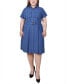 ფოტო #1 პროდუქტის Plus Size Short Sleeve Belted Shirt Dress