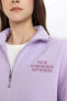 Regular Fit Polo Yaka Slogan Baskılı İçi Yumuşak Tüylü Sweatshirt Tunik