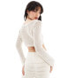 ONLY crochet tie front cropped top co-ord in cream