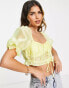 Фото #2 товара The Frolic milkmaid top with puff sleeves in lemon organza