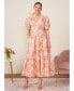 Women's Floral Puff-Sleeve Tie-Front Maxi Dress