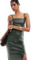 Фото #2 товара Style Cheat bandeau leather look midi dress in green