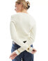 Фото #2 товара Miss Selfridge varigated knit rib twist detail cut out long sleeve top in cream