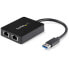 Фото #2 товара StarTech.com USB 3.0 to Dual Port Gigabit Ethernet Adapter NIC w/ USB Port - Wired - USB - Ethernet - 5000 Mbit/s - Black