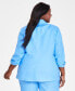 Plus Size Linen-Blend Notch-Lapel Ruched-Sleeve Jacket