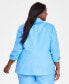 ფოტო #2 პროდუქტის Plus Size Linen-Blend Notch-Lapel Ruched-Sleeve Jacket