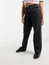 Фото #5 товара Only Curve high waisted jeans with frayed hem in black