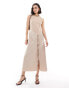 ASOS DESIGN hybrid midi dress with overlay and tie detail in stone