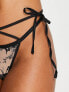 Фото #2 товара Lost Ink tattoo floral strappy thong in black
