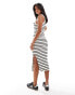 Vila Petite Premium racer neck midi dress in black stripe