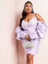 Фото #4 товара ASOS LUXE Curve bardot sleeve mini dress in purple jacquard
