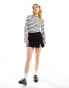 Morgan ribbed long sleeve top in black and white stripe