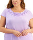 Фото #3 товара Plus Size Stretch Knit Short-Sleeve Cowl-Neck Top