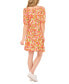 Women's Printed Square Neck Puff Sleeve Knit Dress
