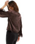 Фото #8 товара River Island long sleeve satin lace mix blouse in brown