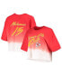 Фото #1 товара Women's Threads Patrick Mahomes Red, White Kansas City Chiefs Drip-Dye Player Name and Number Tri-Blend Crop T-shirt