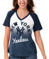 Фото #4 товара Women's Navy, White New York Yankees Shortstop Ombre Raglan V-Neck T-shirt