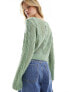 Фото #3 товара ASOS DESIGN v neck cable top in pointelle stitch in sage green