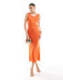 ASOS DESIGN bias slip midi dress with rib neck in orange