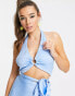 Peppermayo shimmer ring detail wrap detail crop top co ord in blue