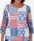 Petite All American Patchwork Flag Mesh Crew Neck Necklace Top