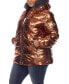 Фото #6 товара Plus Size Metallic Puffer Coat with Hoodie