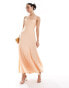 Фото #1 товара ASOS DESIGN satin bandeau midi dress with shaped neckline in peach