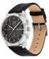 ფოტო #2 პროდუქტის Men's Black Leather Strap Watch 44mm