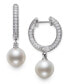 Cultured Freshwater Pearl (7mm) & Cubic Zirconia Dangle Huggie Hoop Earrings in Sterling Silver, Created for Macy's