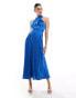 Closet London twist front satin midi dress in cobalt