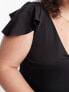 Фото #5 товара ASOS DESIGN Curve flutter sleeve plunge neck swimsuit in black