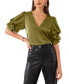 ფოტო #3 პროდუქტის Women's Tiered Bubble-Sleeve V-Neck Blouse