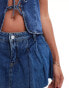 Фото #5 товара ONLY pleated denim mini skort in indigo wash