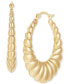 Scalloped Edge Tapered Medium Hoop Earrings in 10k Gold, 1-1/4"