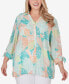 ფოტო #1 პროდუქტის Plus Size Silky Gauze Leaf Print Top