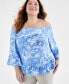 Фото #2 товара Plus Size Printed On/Off-The-Shoulder Knit Top, Created for Macy's