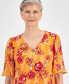 ფოტო #3 პროდუქტის Petite Floral-Print Flutter-Sleeve Necklace Top, Created for Macy's