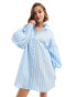 Фото #1 товара ASOS DESIGN boyfriend shirt mini dress with blouson sleeve in light blue & white stripe